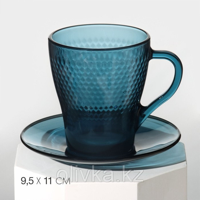 Чайный стеклянный набор «Идиллия», 12 предметов: кружка 265 мл, 6 шт, блюдце d=13 см, 6 шт, цвет лондон топаз - фото 2 - id-p113277061