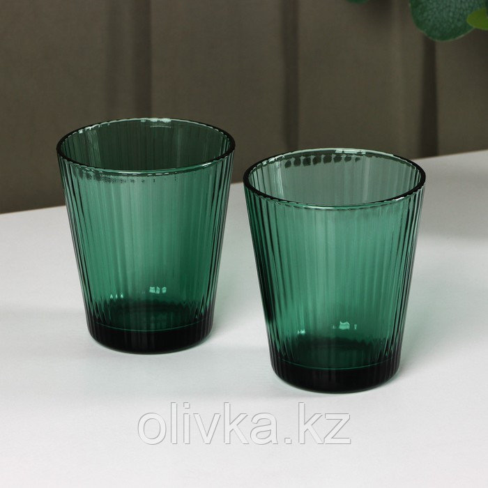 Набор стеклянной посуды «Верде», 5 предметов: 2 стакана 330 мл, 2 тарелки 280 мл, салатник 1,6 л, цвет зелёный - фото 4 - id-p113276361