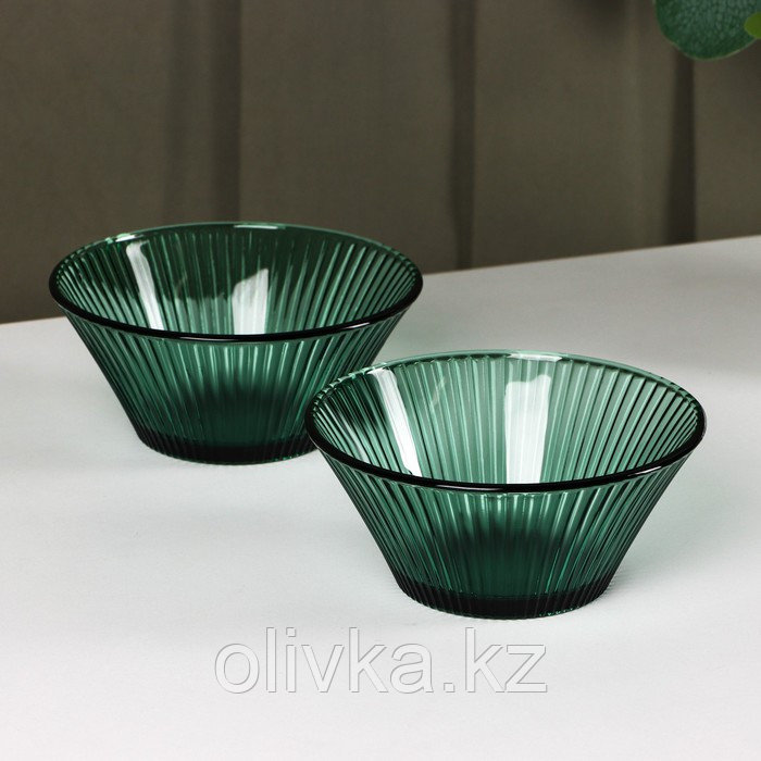 Набор стеклянной посуды «Верде», 5 предметов: 2 стакана 330 мл, 2 тарелки 280 мл, салатник 1,6 л, цвет зелёный - фото 6 - id-p113276361