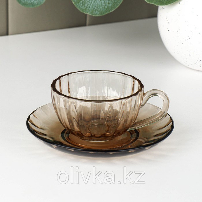 Чайная пара стеклянная «Дымка», 2 предмета: чашка 200 мл, блюдце - фото 1 - id-p113272849