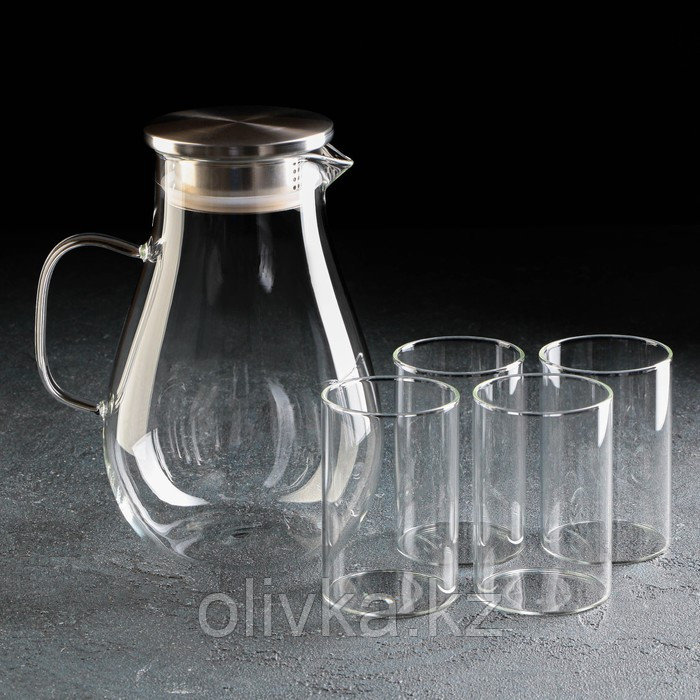 Набор для напитков из стекла Magistro «Стиль», 5 предметов: кувшин 1,8 л, 4 кружки 300 мл - фото 2 - id-p113268927