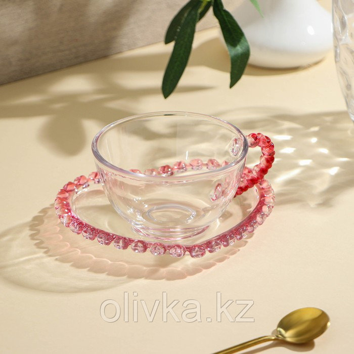 Чайная пара стеклянная «Розе», 2 предмета: кружка 250 мл, блюдце d=14 см - фото 1 - id-p113274698
