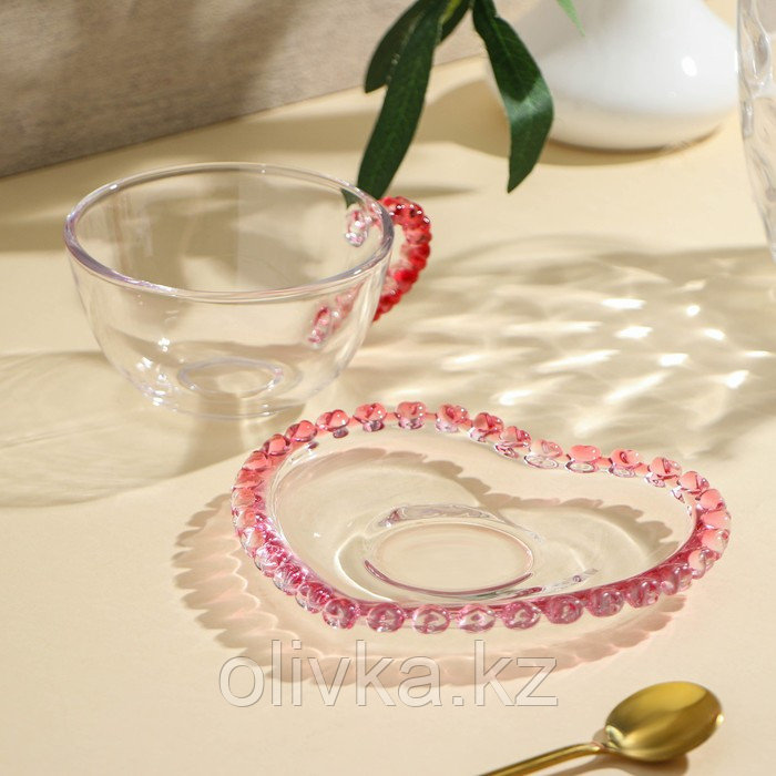 Чайная пара стеклянная «Розе», 2 предмета: кружка 250 мл, блюдце d=14 см - фото 3 - id-p113274698