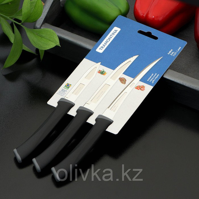 Набор кухонных ножей Tramontina Felice, 3 предмета, цвет черный - фото 4 - id-p113273768