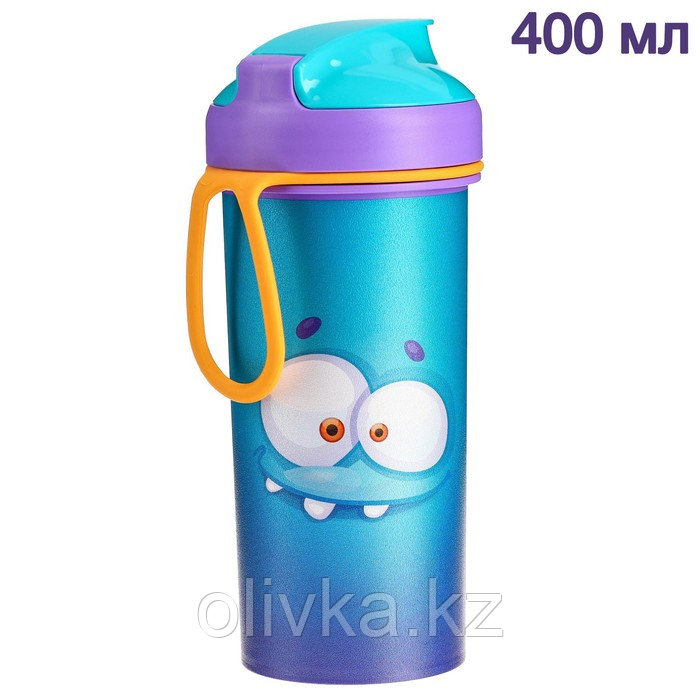 Бутылочка детская с декором и петлей, 400мл, цвет голубой - фото 2 - id-p113268988