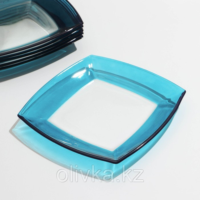 Набор тарелок стеклянный Tokio, 6 шт, d=19,5 см, цвет голубой - фото 2 - id-p113271866