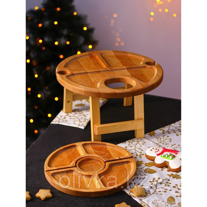 Подарочный набор деревянной посуды Adelica «Винный», столик для вина d=32 см, менажница d=25 см, подсвечник - фото 3 - id-p113267229