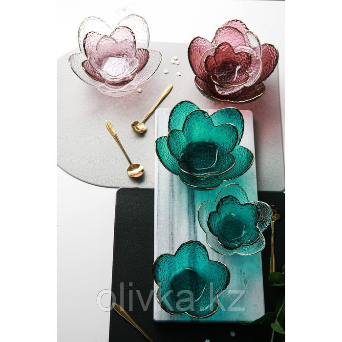 Салатник стеклянный фигурный «Цветок», 150 мл, d=12 см, цвет изумрудный - фото 4 - id-p113263880
