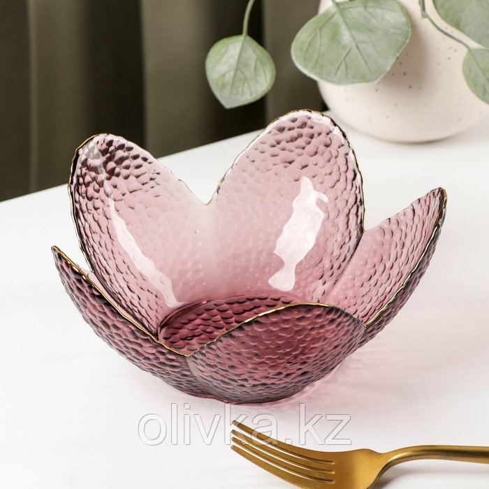 Салатник стеклянный фигурный «Цветок», 280 мл, d=16 см, цвет розовый - фото 1 - id-p113263883