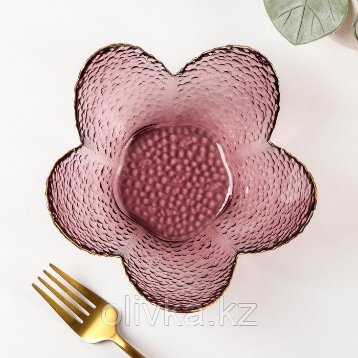 Салатник стеклянный фигурный «Цветок», 280 мл, d=16 см, цвет розовый - фото 2 - id-p113263883