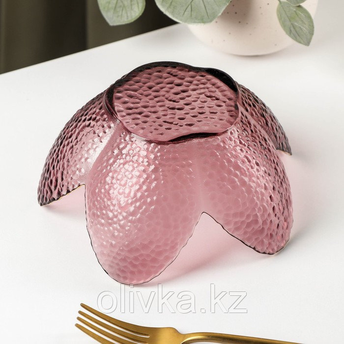 Салатник стеклянный фигурный «Цветок», 280 мл, d=16 см, цвет розовый - фото 3 - id-p113263883