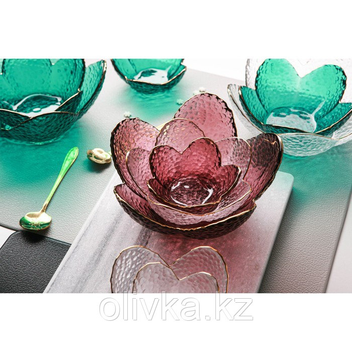 Салатник стеклянный фигурный «Цветок», 280 мл, d=16 см, цвет розовый - фото 4 - id-p113263883