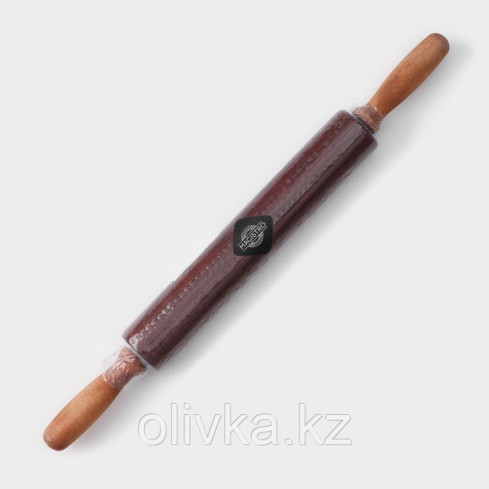 Скалка деревянная Magistro, 43×4 см, вращающаяся, с фигурными ручками, акация - фото 7 - id-p113267248