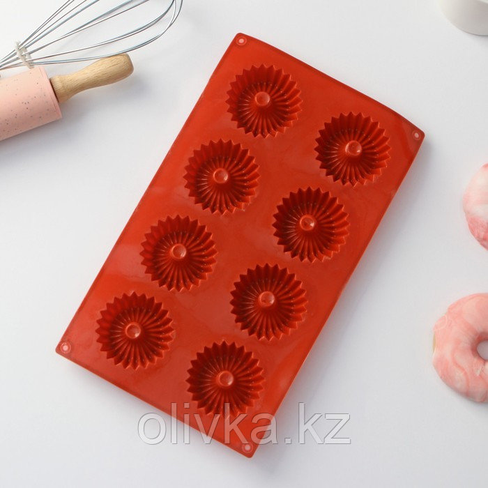 Форма силиконовая для выпечки Доляна «Кекс», 29×17×2 см (5,8×2 см), 8 ячеек, цвет коричневый - фото 3 - id-p113274800
