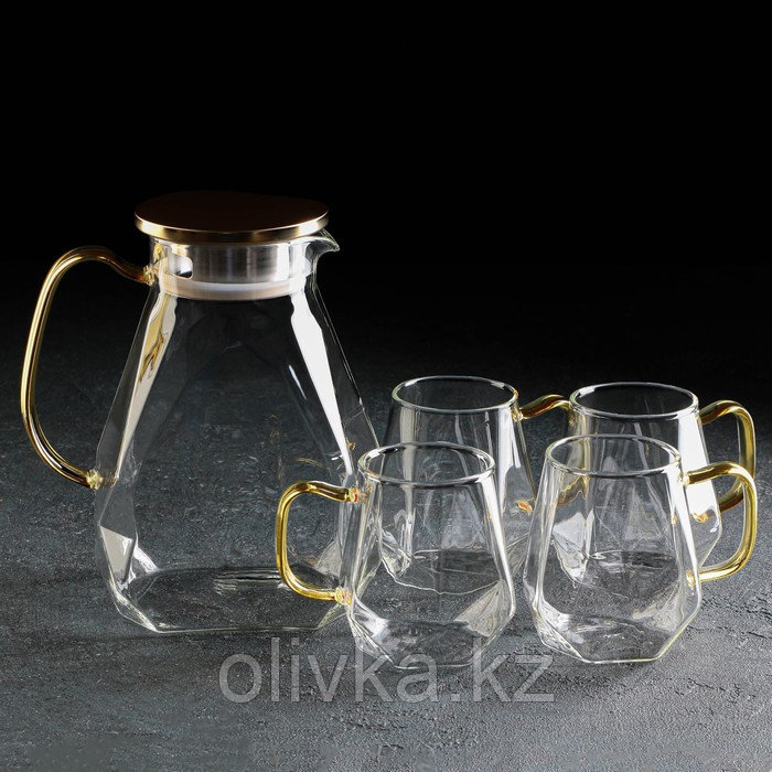 Набор для напитков из стекла Magistro «Льдинка», 5 предметов: кувшин 1,6 л, 4 кружки 300 мл, цвет прозрачный - фото 3 - id-p113269005