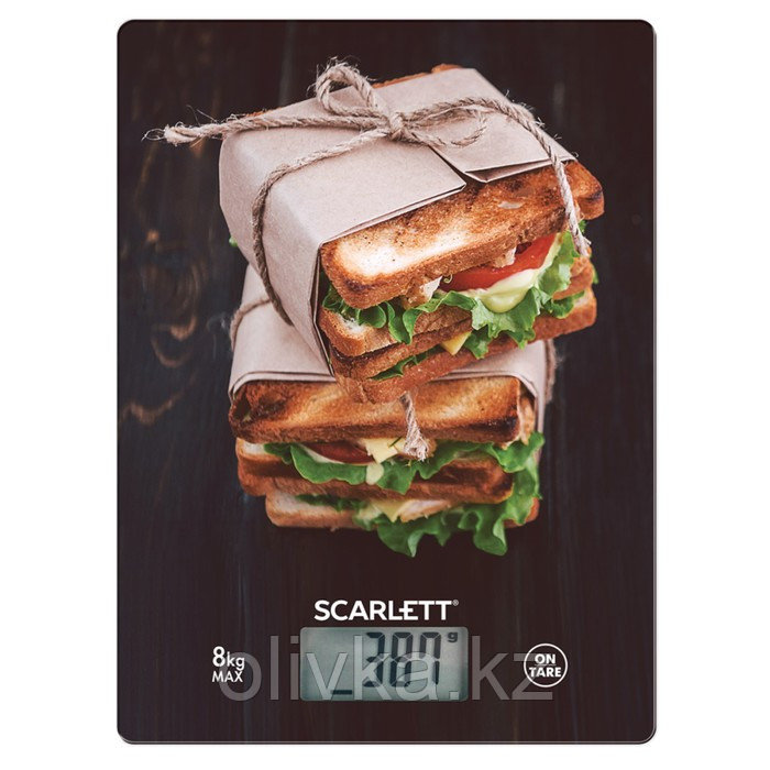 Весы кухонные Scarlett SC-KS57P56, электронные, до 8 кг, рисунок "Бутерброды" - фото 1 - id-p113267263