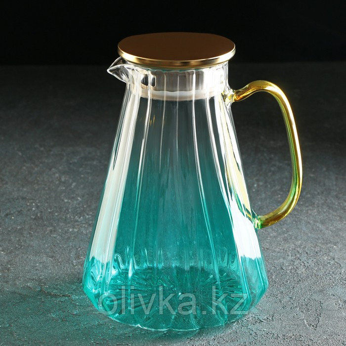 Набор для напитков из стекла Magistro «Градиент», 5 предметов: кувшин 1,8 л, 4 кружки 300 мл, цвет бирюзовый - фото 3 - id-p113269026