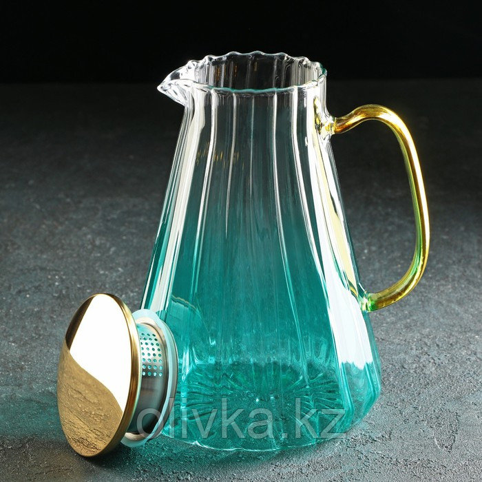 Набор для напитков из стекла Magistro «Градиент», 5 предметов: кувшин 1,8 л, 4 кружки 300 мл, цвет бирюзовый - фото 4 - id-p113269026