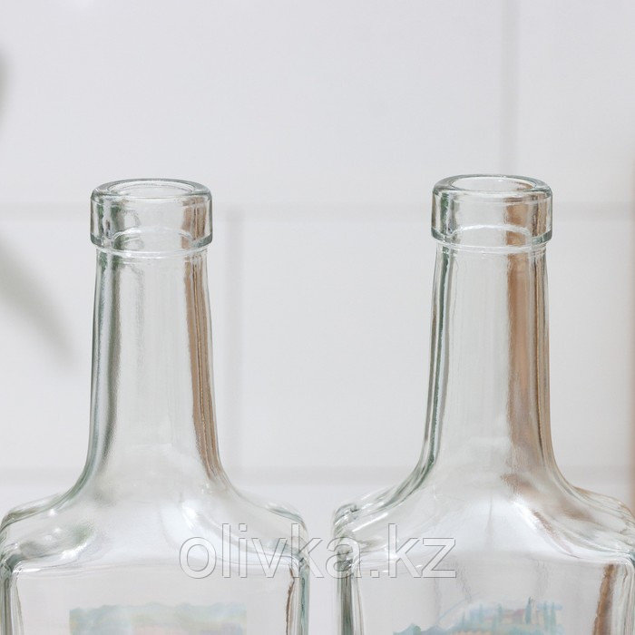 Набор бутылок с металлическим дозатором для масла и соусов, стеклянный, 500 мл, 2 шт, на деревянной подставке - фото 4 - id-p113275666