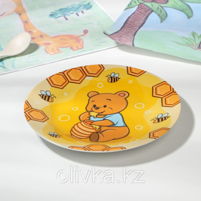 Набор детской посуды из керамики Доляна «Медвежонок и мёд», 3 предмета: кружка 230 мл, миска 400 мл, тарелка - фото 3 - id-p113273905