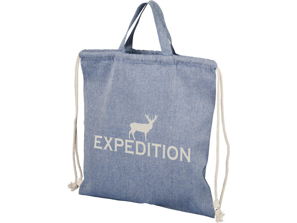 Рюкзак со шнурком Pheebs из 150 г/м2 переработанного хлопка, синий меланж - фото 5 - id-p113280823