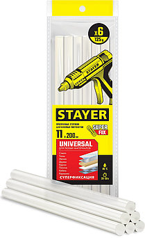 STAYER Universal 11х200 мм, 6 шт, Универсальные клеевые стержни прозрачные, (2-06821-T-S06)