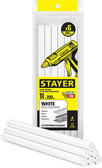 STAYER White белые 11х200 мм, 6 шт, Клеевые стержни (2-06821-W-S06)
