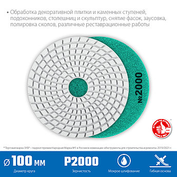ЗУБР АГШК 100 мм, №2000, мокрое шлифование, Алмазный гибкий шлифовальный круг (29866-2000)