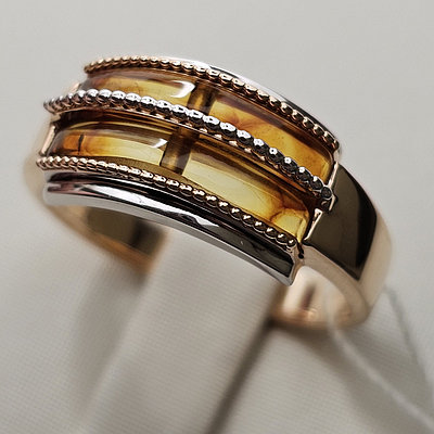 Золотое кольцо Янтарь к/з 4,03г. 585 проба, 17,5 размер
