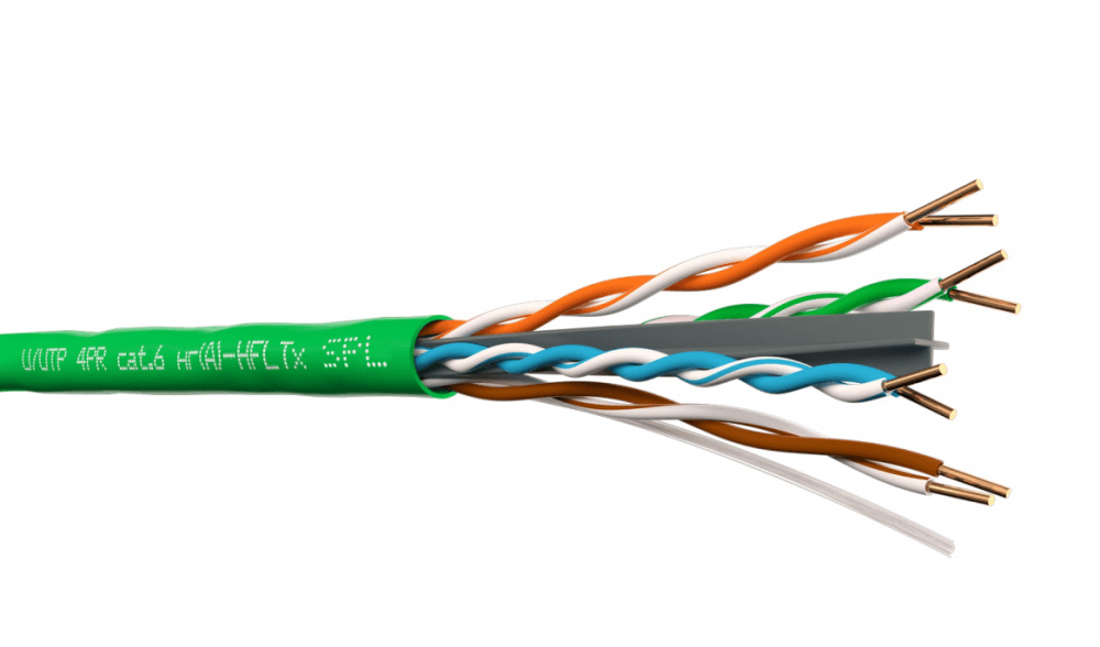 Кабель витопарный категории 6 U/UTP 4х2х0 58 23 AWG LSZH нг(A)-HF для внутренней прокладки зеленый