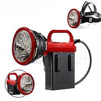 Светодиодный налобный и ручной фонарь шахтерский с большим аккумулятором KM-206 2 в 1