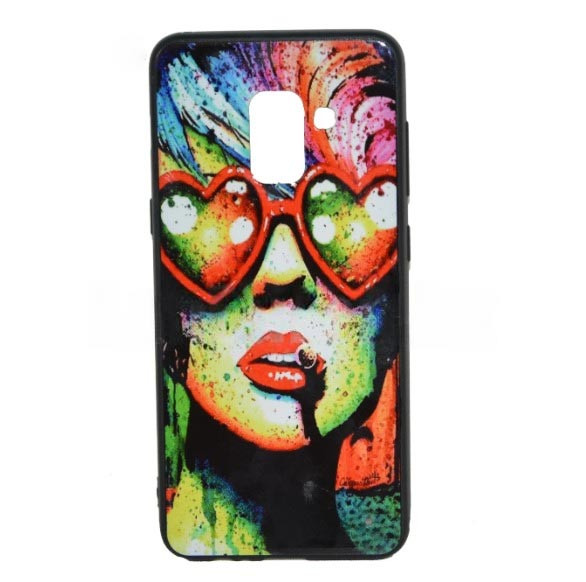 Чехол для смартфона Samsung A8 2018 принт разноцветная девушка с очками в форме сердца - фото 1 - id-p65763120