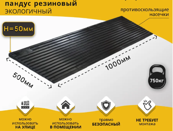 Пандус пороговый резиновый 1000*500*50мм. Астана