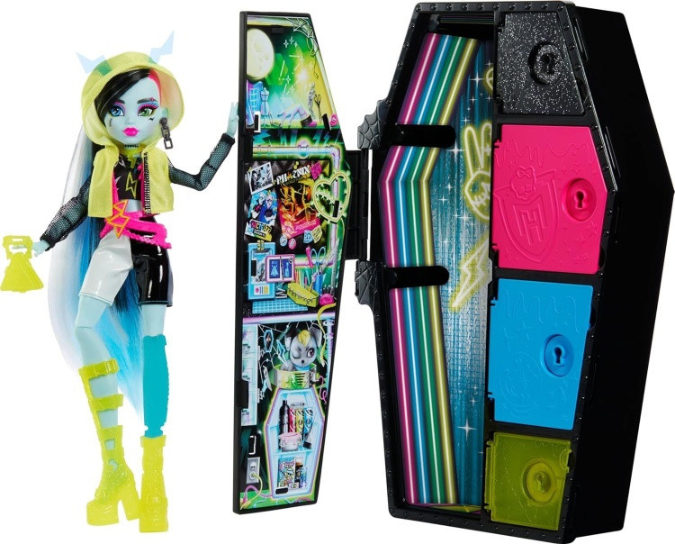 Кукла Monster High Frankie Stein Doll Neon Frights, 29 см аксессуары в комплекте