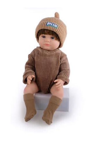 Кукла Реборн мальчик разговаривает в бежевом боди - фото 1 - id-p113301591
