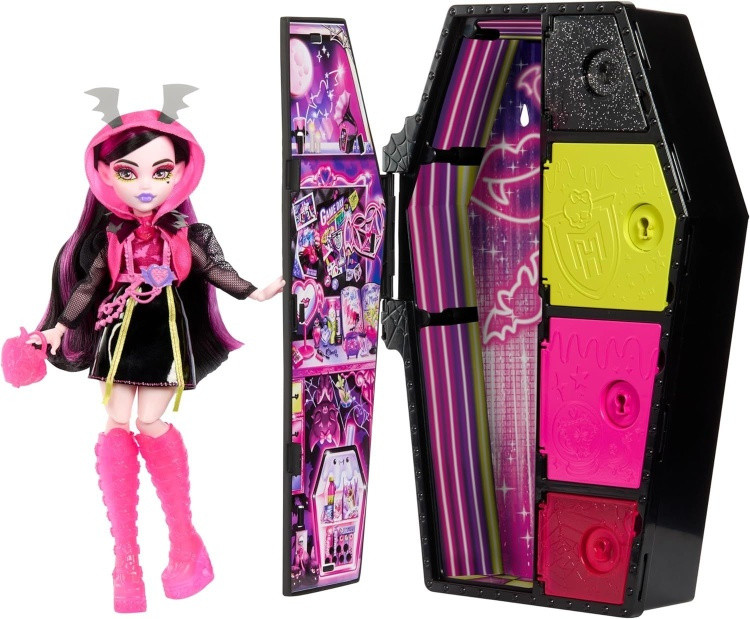 Кукла Monster High Draculaura Doll Neon Frights, 29 см аксессуары в комплекте