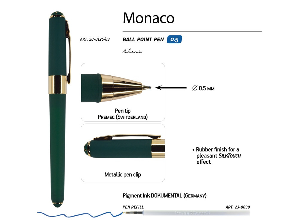Ручка пластиковая шариковая Monaco, 0,5мм, синие чернила, зеленый - фото 3 - id-p113309564