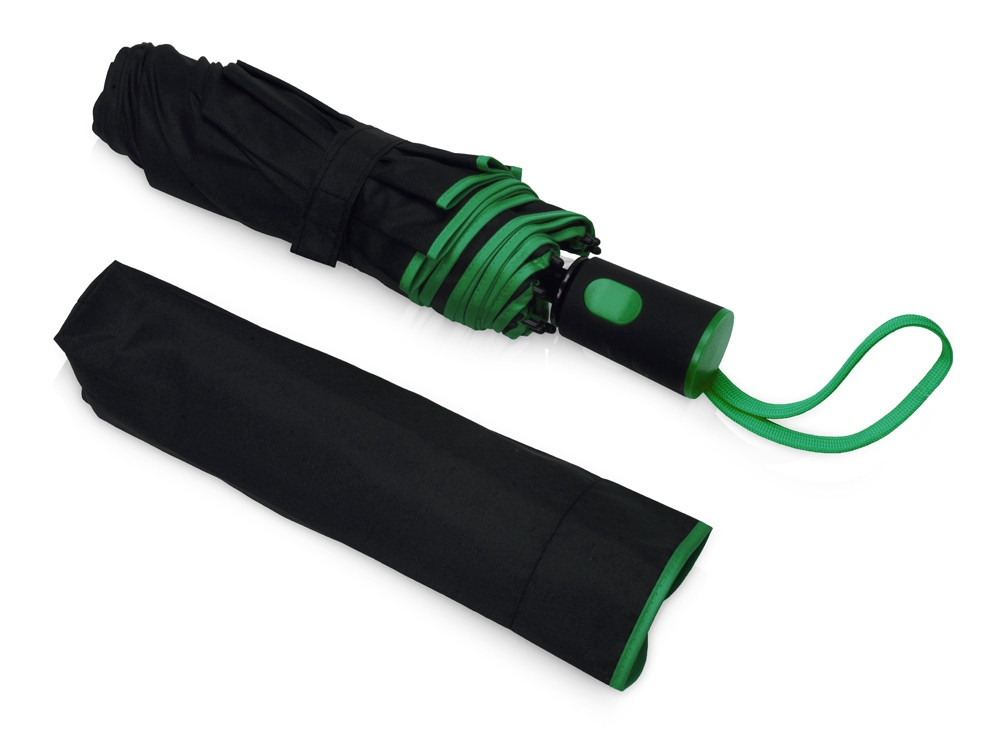 Зонт-полуавтомат складной Motley с цветными спицами, черный/зеленый - фото 3 - id-p113310117