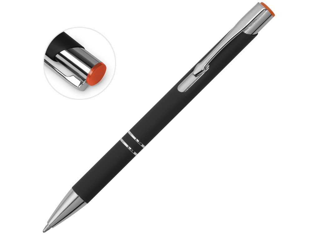 Ручка металлическая шариковая Legend Mirror Gum софт-тач с цветным слоем, черный / оранжевый - фото 2 - id-p113310528