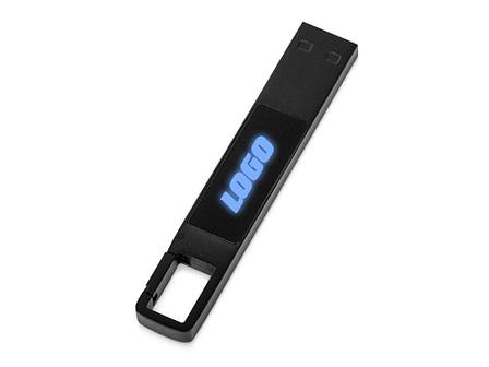 USB 2.0- флешка на 32 Гб c подсветкой логотипа Hook LED, темно-серый, синяя подсветка, фото 2