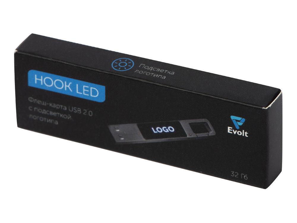 USB 2.0- флешка на 32 Гб c подсветкой логотипа Hook LED, темно-серый, синяя подсветка - фото 10 - id-p113312977