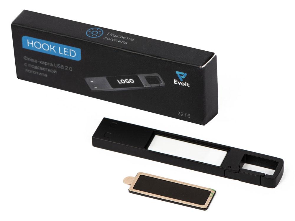 USB 2.0- флешка на 32 Гб c подсветкой логотипа Hook LED, темно-серый, белая подсветка - фото 9 - id-p113312978