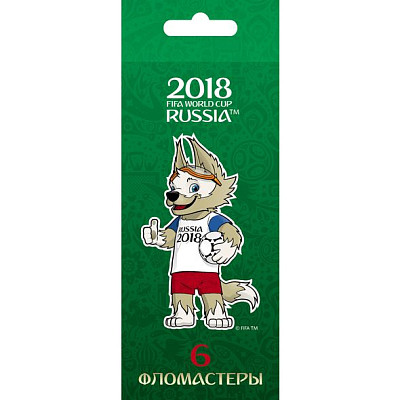 Фломастеры "Hatber", 6 цветов, серия "ЧМ по футболу 2018 - Талисман", в картонной упаковке