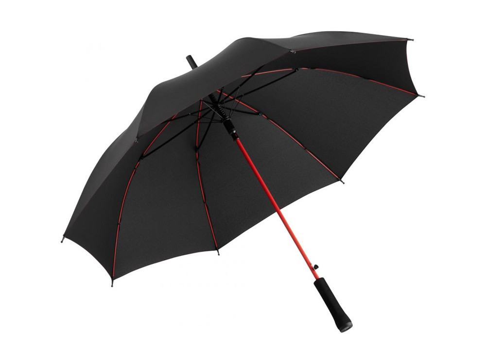 Зонт-трость 1084 Colorline с цветными спицами и куполом из переработанного пластика, черный/красный - фото 1 - id-p113313763