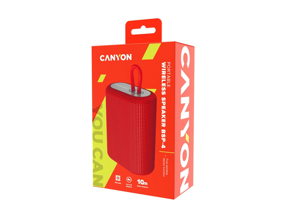 Портативная беспроводная колонка Canyon BSP-4, 5W, 1200mAh, красная - фото 6 - id-p113314427