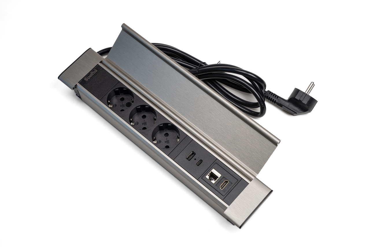 Shelbi Настольный блок с крышкой, 3 розетки, 1 USB, 1 Type-C, RJ45, HDMI чёрный - фото 4 - id-p113301307