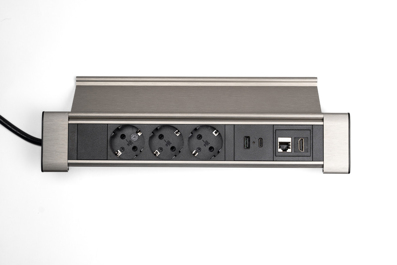 Shelbi Настольный блок с крышкой, 3 розетки, 1 USB, 1 Type-C, RJ45, HDMI чёрный - фото 5 - id-p113301307