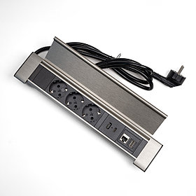 Shelbi Настольный блок с крышкой, 3 розетки, 1 USB, 1 Type-C, RJ45, HDMI  чёрный