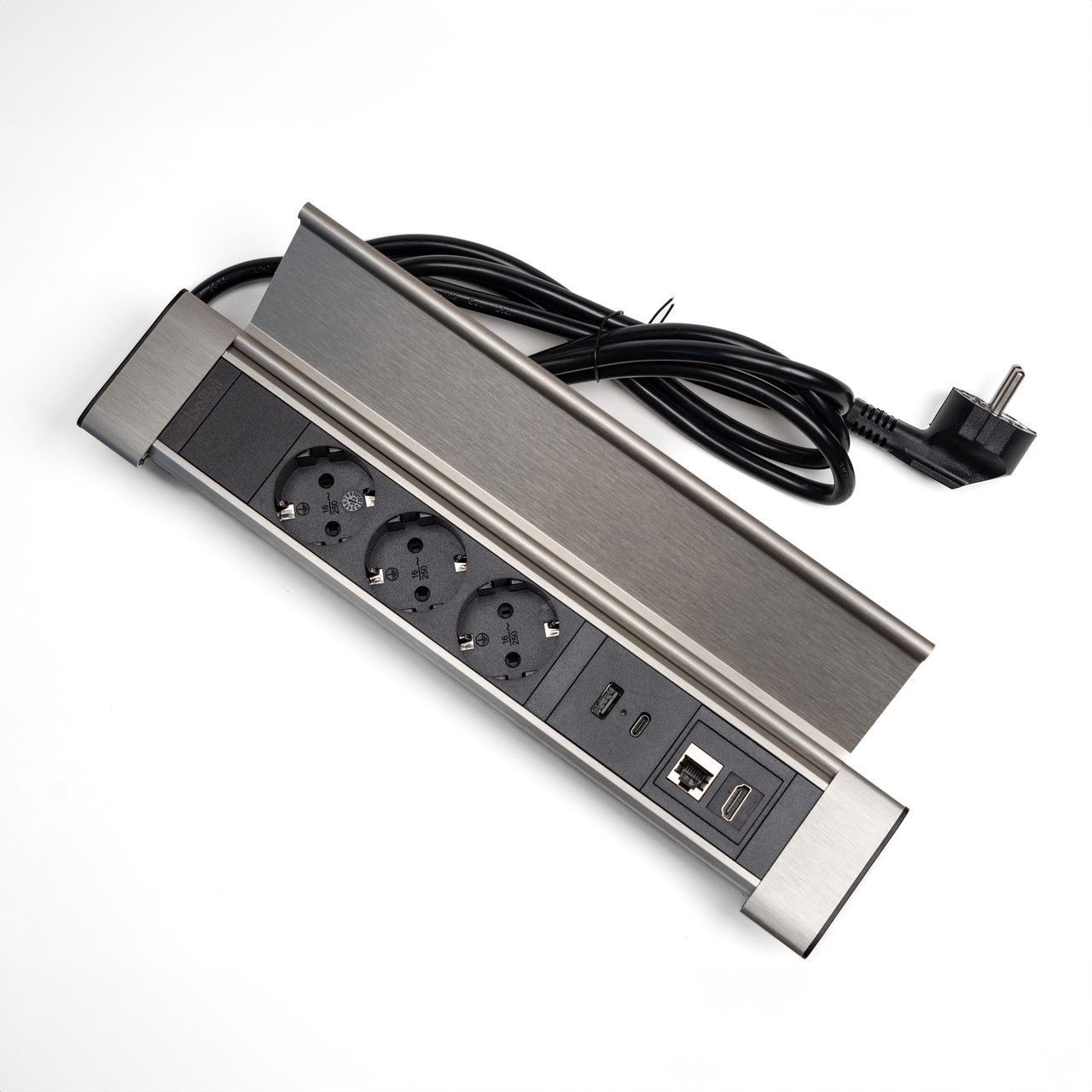 Shelbi Настольный блок с крышкой, 3 розетки, 1 USB, 1 Type-C, RJ45, HDMI чёрный - фото 1 - id-p113301307