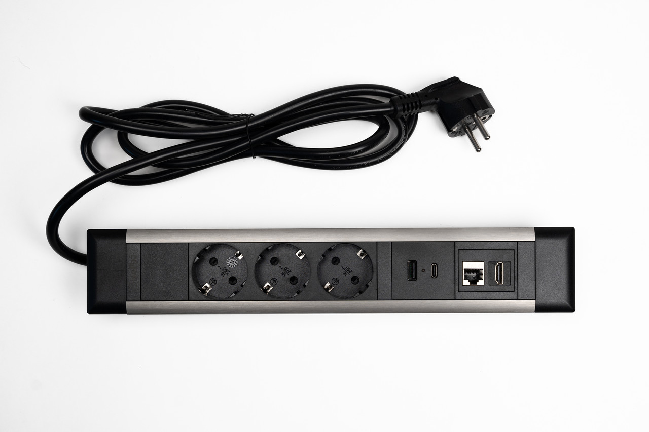 Shelbi Настольный блок, 3 розетки, 1 USB, 1 Type-C, RJ45, HDMI чёрный - фото 3 - id-p113301309